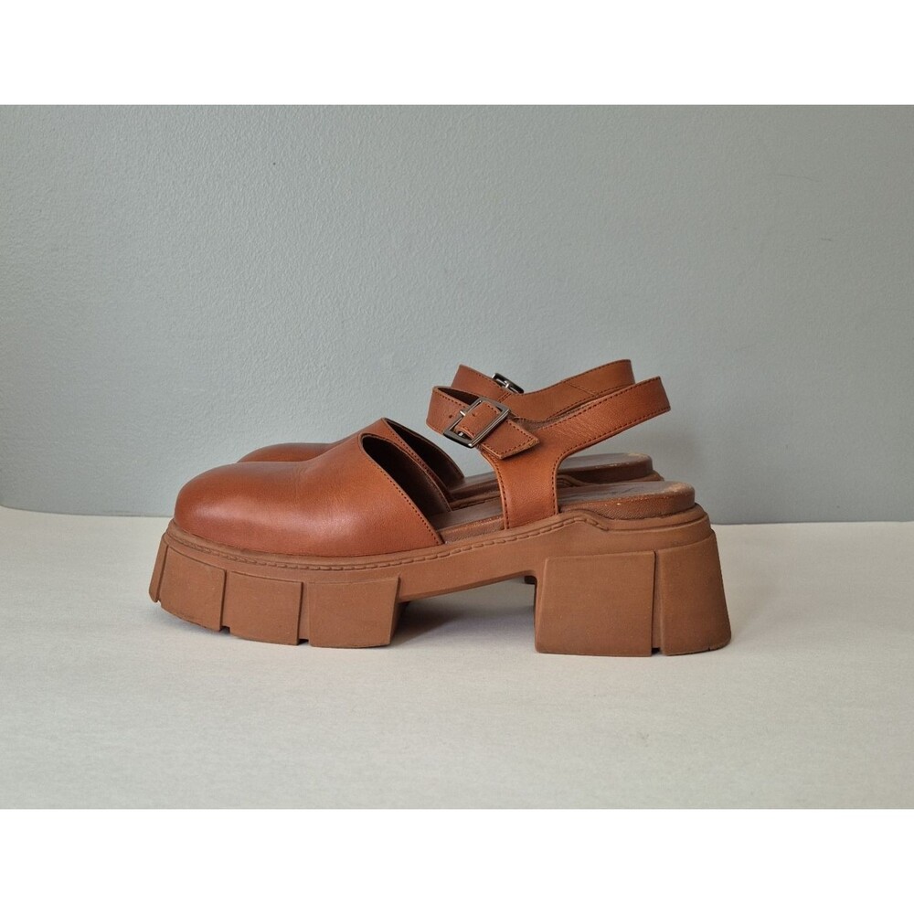 Free People Brown Leather Milan Closed Toe 3 Inch Platform Heels Womens 7.5 - Picture 8 of 8